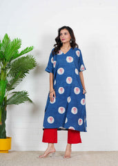 INDIGO PHOOL — RED BLOOM HAND BLOCK KURTI SET