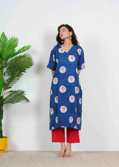 INDIGO PHOOL — RED BLOOM HAND BLOCK KURTI SET