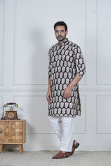 NOIR BLOOM” – HAND BLOCK PRINTED MEN’S KURTA BY MYURIKA