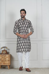 NOIR BLOOM” – HAND BLOCK PRINTED MEN’S KURTA BY MYURIKA