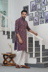 MIDNIGHT MARIGOLD” – HAND BLOCK PRINTED MEN’S KURTA BY MYURIKA