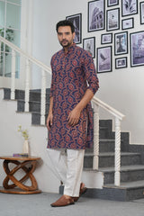 MIDNIGHT MARIGOLD” – HAND BLOCK PRINTED MEN’S KURTA BY MYURIKA