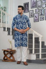 INDIGO MEHFIL – HAND BLOCK PRINTED MEN’S KURTA BY MYURIKA