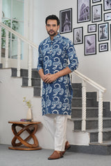 INDIGO MEHFIL – HAND BLOCK PRINTED MEN’S KURTA BY MYURIKA