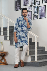 INDIGO BLOOM” – HAND BLOCK PRINTED MEN’S KURTA BY MYURIKA
