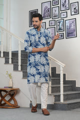 INDIGO BLOOM” – HAND BLOCK PRINTED MEN’S KURTA BY MYURIKA