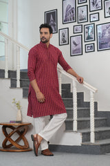 RUDRA RAGA – MAROON ELEGANCE HAND BLOCK PRINTED INDIGO KURTA