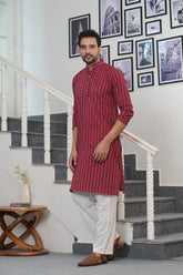 RUDRA RAGA – MAROON ELEGANCE HAND BLOCK PRINTED INDIGO KURTA