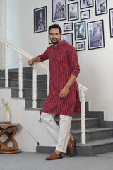 RUDRA RAGA – MAROON ELEGANCE HAND BLOCK PRINTED INDIGO KURTA