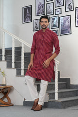 RUDRA RAGA – MAROON ELEGANCE HAND BLOCK PRINTED INDIGO KURTA
