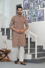 SANDSTONE ROYALE” – HAND BLOCK PRINTED MEN’S KURTA BY MYURIKA