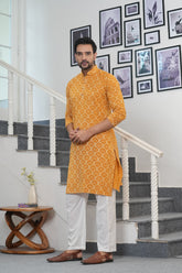 SURYAVANSH” – YELLOW MUSTERD HAND BLOCK PRINTED COTTON KURTA