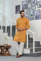 SURYAVANSH” – YELLOW MUSTERD HAND BLOCK PRINTED COTTON KURTA