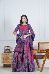 BLUE MAROON HANDBLOCKL PRINTED LEHENGA SET INDIGO
