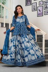 INDIGO NEEL - BAGRU HANDBLOCK LEHENGA SET