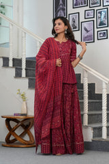 KUMUDINI – DEEP MAROON HANDBLOCK LEHENGA SET