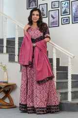 GULNAR - ROSE PINK & BLACK HANDBLOCK PRINTED LEHENGA SET
