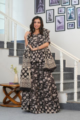 BLACK BAGRU HANDBLOCK PRINTED LEHENGA SET