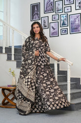 BLACK BAGRU HANDBLOCK PRINTED LEHENGA SET