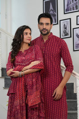 GULBAHAR MAROON - HANDBLOCK PRINTED COUPLE SET