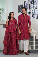 GULBAHAR MAROON - HANDBLOCK PRINTED COUPLE SET