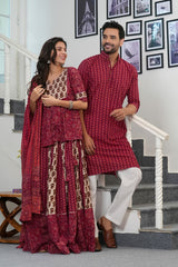 GULMOHAR GLOW - DEEP MEROON WITH BEIGE HANDBLOCK COUPLE SET