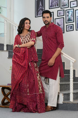 GULMOHAR GLOW - DEEP MEROON WITH BEIGE HANDBLOCK COUPLE SET
