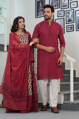 GULMOHAR GLOW - DEEP MEROON WITH BEIGE HANDBLOCK COUPLE SET