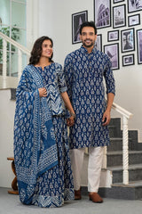 INDIGO CHARM - NATURAL DABU PRINTED COUPLE SET
