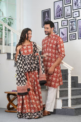 SYAHI BEGER - RED BLACK HANDBLOCK COUPLE SET