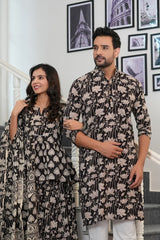 BAGRU RUST BLACK HANDBLOCK PRINTED COUPLE SET