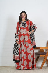 RED & BLACK HAND BLOCK PRINTED LEHENGA SET