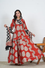 RED & BLACK HAND BLOCK PRINTED LEHENGA SET