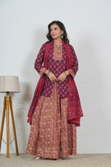 BURGUNDY - MAROON HAND BLOCK PRINTED LEHENGA SET