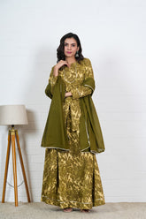 OLIVE GREEN HAND BLOCK PRINTED LEHENGA SET