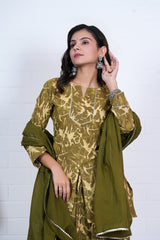 OLIVE GREEN HAND BLOCK PRINTED LEHENGA SET