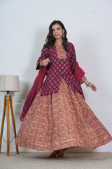 BURGUNDY - MAROON HAND BLOCK PRINTED LEHENGA SET