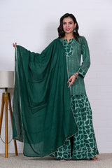 AARANYA – EMERALD GREEN CHARM HAND BLOCK PRINTED LEHENGA SET