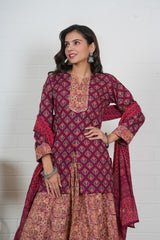 BURGUNDY - MAROON HAND BLOCK PRINTED LEHENGA SET