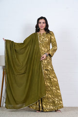 OLIVE GREEN HAND BLOCK PRINTED LEHENGA SET