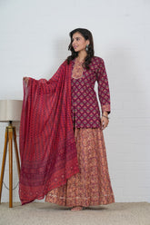 BURGUNDY - MAROON HAND BLOCK PRINTED LEHENGA SET