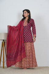 BURGUNDY - MAROON HAND BLOCK PRINTED LEHENGA SET