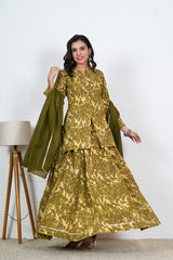 OLIVE GREEN HAND BLOCK PRINTED LEHENGA SET