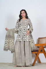 CREAM & BLACK - HAND BLOCK PRINTED LEHENGA SET