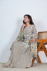 CREAM & BLACK - HAND BLOCK PRINTED LEHENGA SET