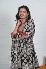 BLACK & BEIGE HAND BLOCK PRINTED LEHENGA SET