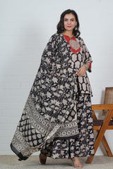 BLACK & BEIGE HAND BLOCK PRINTED LEHENGA SET