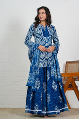NEELAYA – INDIGO HAND BLOCK PRINTED LEHENGA SET