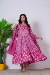 RANI PINK – HAND BLOCK PRINTED ANARKALI SET