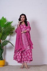 RANI PINK – HAND BLOCK PRINTED ANARKALI SET